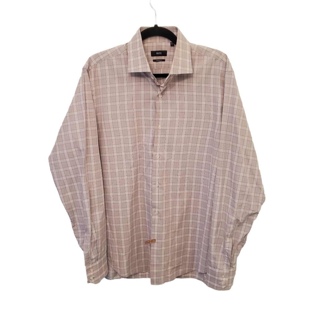 Hugo Boss 34/35 Regular Fit 100% Cotton Plaid Long Sleeve Shirts Dry Cleaned